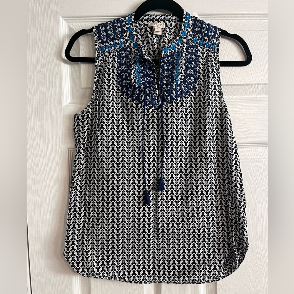 J. Crew, Embroidered, Tassel Tie, Sleeveless Tank, Immaculate Conduction